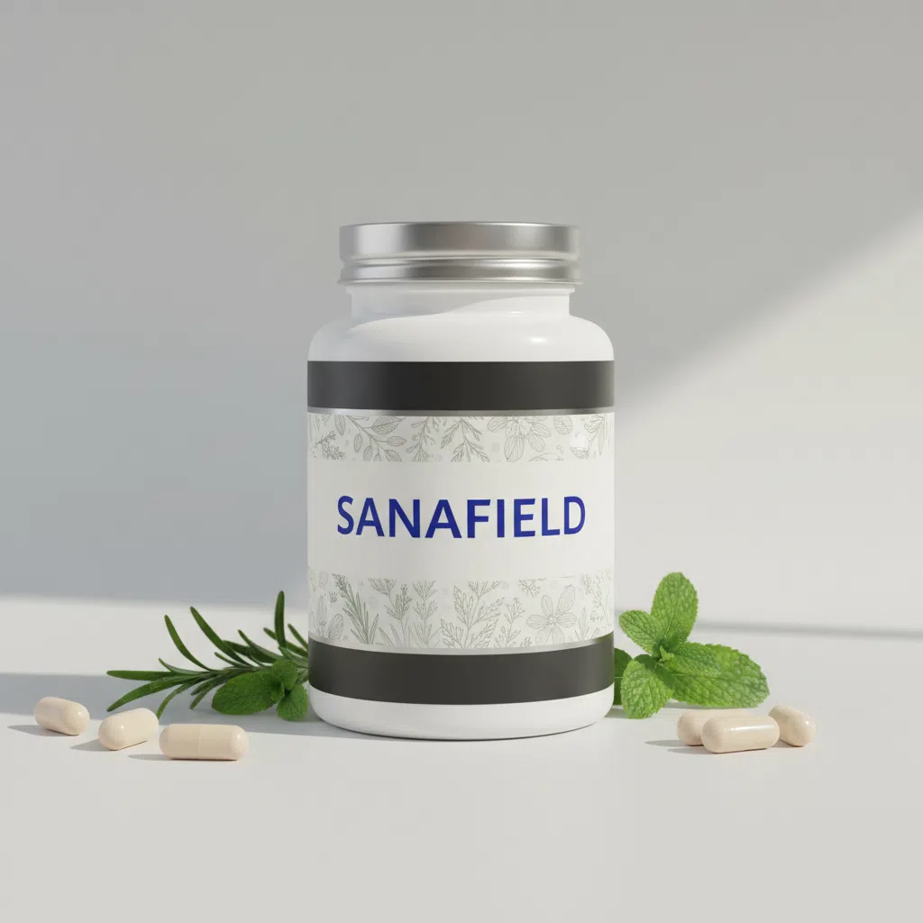 SanaField glazen pot met houten deksel, voedingssupplement 90 capsules
